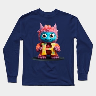 Cute Monster for Kids Alphabet Letter H Funny Back to School Long Sleeve T-Shirt